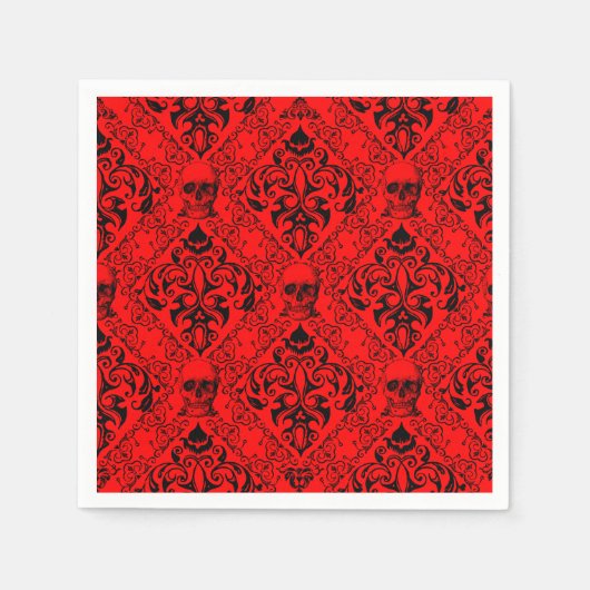 Red Black Skull Damask Halloween Dark Gothic Patte Servet (Voorkant)