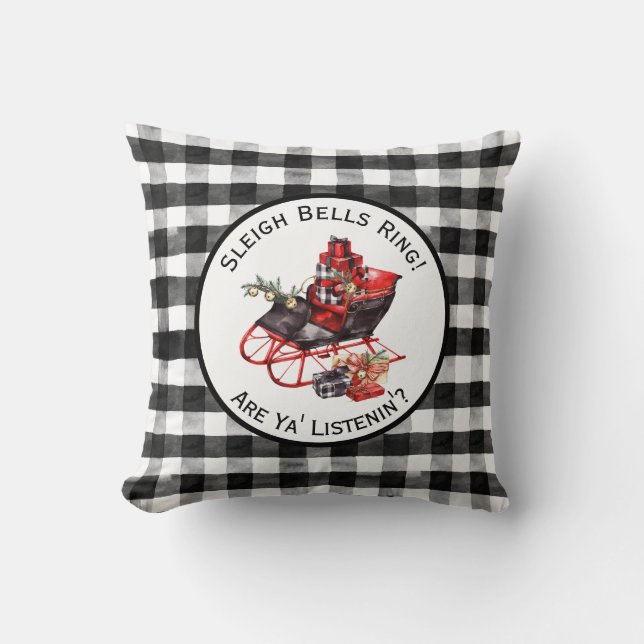 Red Black  Sleigh Buffalo met kerstmis Kussen (Voorkant)