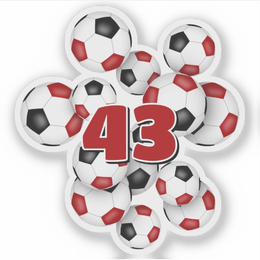 red black soccer balls sticker w jersey number (Voorkant)