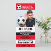 Red Black Soccer Ticket Birthday Party foto Kaart (Staand voorkant)