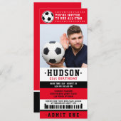 Red Black Soccer Ticket Birthday Party foto Kaart (Voorkant / Achterkant)
