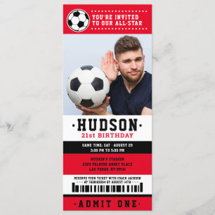 Red Black Soccer Ticket Birthday Party foto Kaart