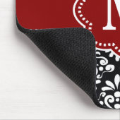 Red Black Stippen Damask Monogram Muismat. Muismat (Hoek)