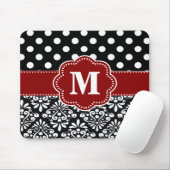 Red Black Stippen Damask Monogram Muismat. Muismat (Met muis)