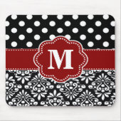 Red Black Stippen Damask Monogram Muismat. Muismat (Voorkant)