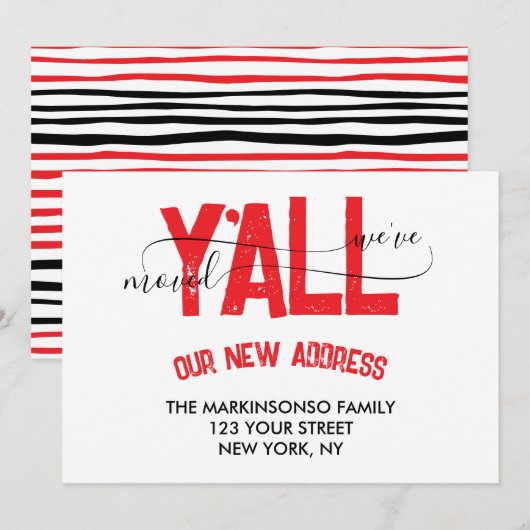 Red Black Stripe We Moved Moving Announcement Kaart (Voorkant / Achterkant)