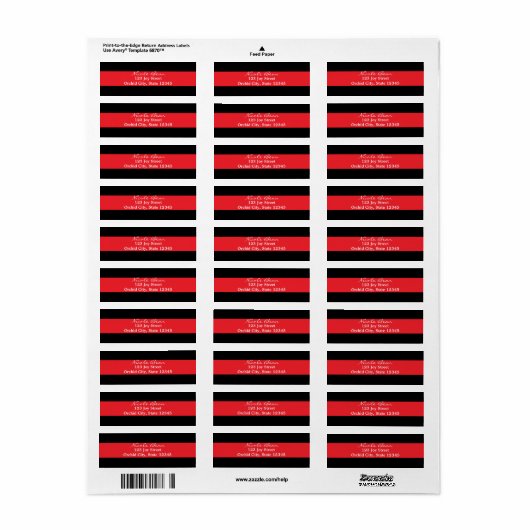 Red Black Striped Chic Invitation Adresetiketten Etiket (Full Sheet)