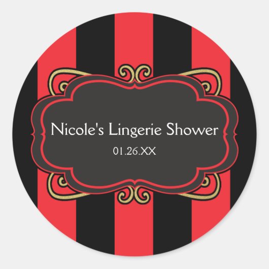 Red Black Striped Gold Lingerie Shower Stickers (Voorkant)