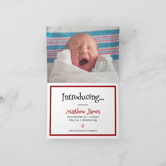 Red/Black Striped Made in Texas Photo Baby Aankondiging (Binnen)