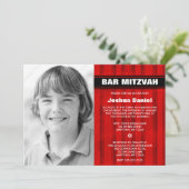 Red Black Stripes Photo Bar Mitzvah-uitnodigingen Kaart (Staand voorkant)