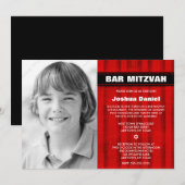 Red Black Stripes Photo Bar Mitzvah-uitnodigingen Kaart (Voorkant / Achterkant)