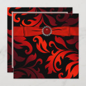 Red Black Stropdas Black Damask Party Invitation Kaart (Voorkant / Achterkant)