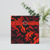 Red Black Stropdas Black Damask Party Invitation Kaart (Staand voorkant)