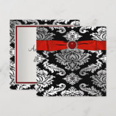 Red Black Stropdas Black Damask Party Invitation Kaart (Voorkant / Achterkant)