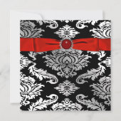 Red Black Stropdas Black Damask Party Invitation Kaart (Voorkant)