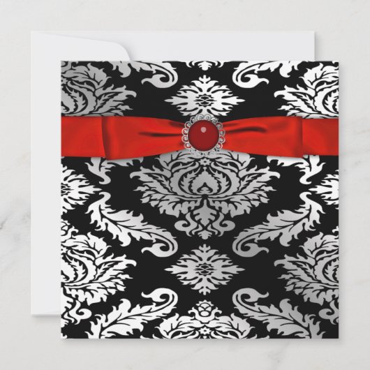 Red Black Stropdas Black Damask Party Invitation Kaart (Voorkant)