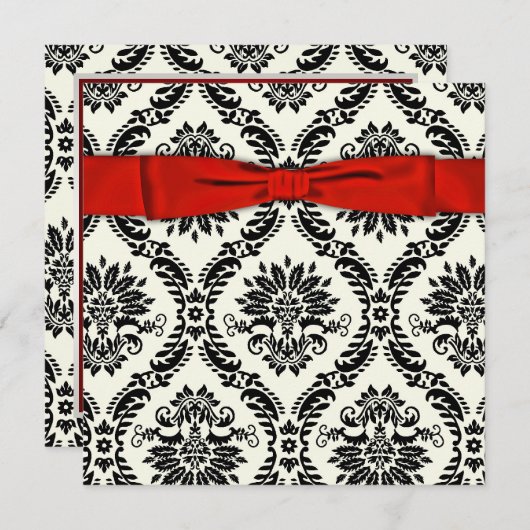 Red Black Stropdas Party Black Damask Party Uitnod Kaart (Voorkant / Achterkant)