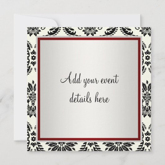 Red Black Stropdas Party Black Damask Party Uitnod Kaart (Achterkant)