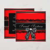 Red Black Sweet 16 Verjaardagsfeest Kaart (Voorkant / Achterkant)