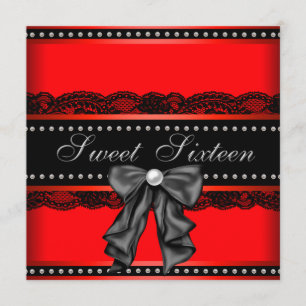 Red Black Sweet 16 Verjaardagsfeest Kaart