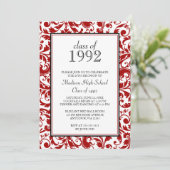 Red Black Swirl Damask-klasse reunion-uitnodiginge Kaart (Staand voorkant)