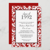 Red Black Swirl Damask-klasse reunion-uitnodiginge Kaart (Voorkant / Achterkant)