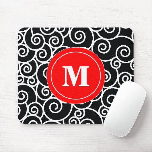 Red Black Swirl Monogram Muismat. Muismat (Met muis)