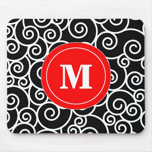 Red Black Swirl Monogram Muismat. Muismat (Voorkant)