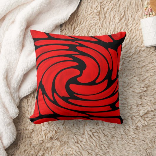 Red Black Swirl Pattern Lumbar en Sierkussennen Kussen (Deken)