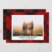 Red Black Tartan Aangepaste naam Foto Bericht Feestdagenkaart (Voorkant / Achterkant)