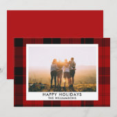 Red Black Tartan Aangepaste naam Foto Bericht Feestdagenkaart (Voorkant / Achterkant)
