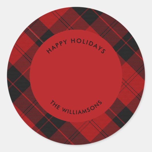 Red Black Tartan Eigen naam Bericht Ronde Sticker (Voorkant)