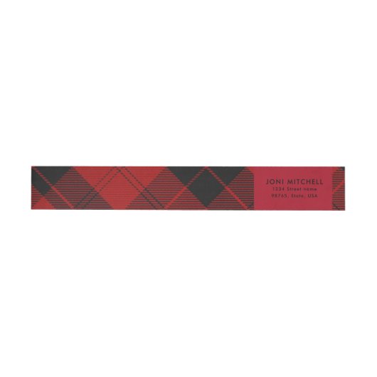 Red Black Tartan - kerstadres Adreslabel Wikkel (Individueel)