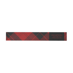 Red Black Tartan - kerstadres Adreslabel Wikkel