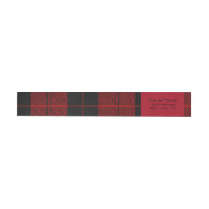 Red Black Tartan - kerstadres Adreslabel Wikkel