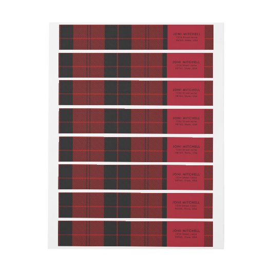 Red Black Tartan - kerstadres Adreslabel Wikkel (Vel)