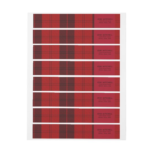 Red Black Tartan - kerstadres Adreslabel Wikkel (Vel)