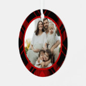Red Black Tartan Plaid Family Photo Ornament (Voorkant links)