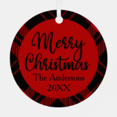 Red Black Tartan Plaid Family Photo Ornament (Achterkant)