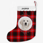 Red Black Tartan Plaid Winter Wreath Pet Dog Photo Kleine Kerstsok (Achterkant)