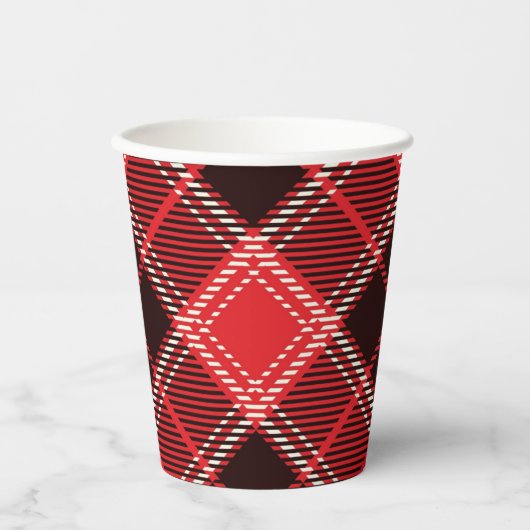 Red Black Tartan print Papieren Bekers (Voorkant)
