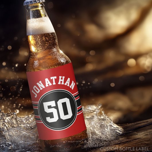 Red Black Team Jersey Fan Gear Bier Etiket