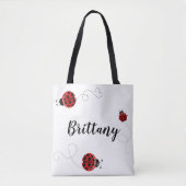 Red Black Three Ladybug Polka Dot Bug Beetles Naam Tote Bag (Voorkant)