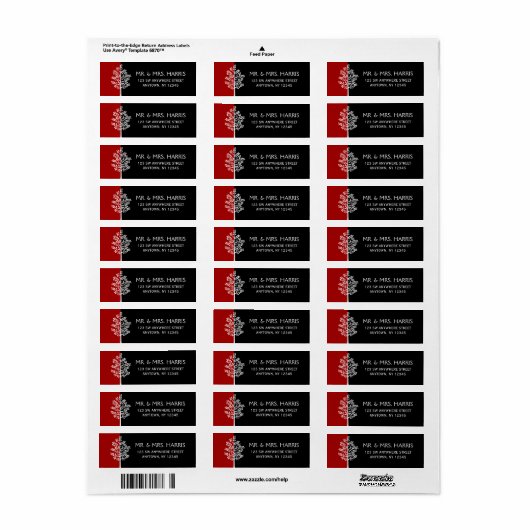 Red Black Tree of Life Bar Mitzvah Etiket (Full Sheet)