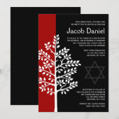 Red Black Tree of Life Bar Mitzvah Invitations Kaart (Voorkant / Achterkant)