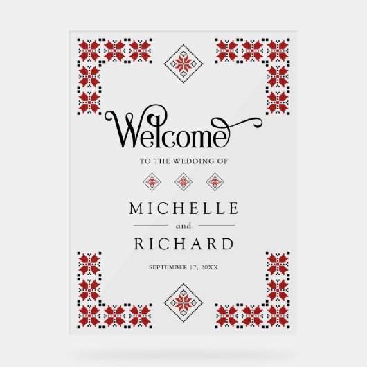 Red Black Ukrainian Wedding Welcome Acryl Bord (Voorkant)