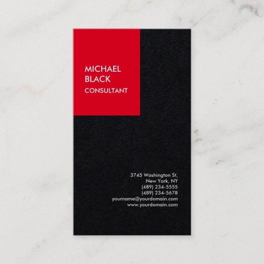 Red Black Unique Modern Minimalist Plain Visitekaartje (Voorkant)