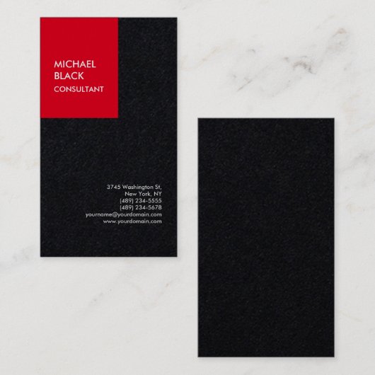 Red Black Unique Modern Minimalist Plain Visitekaartje (Voorkant / Achterkant)