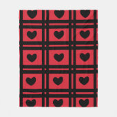Red Black Valentijnsdag Stripes Hearts Patroon Fleece Deken (Voorkant)