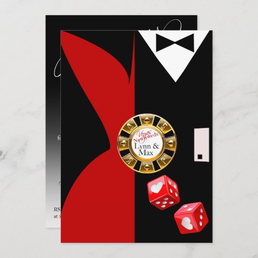 Red Black Vegas New Years Wedding Reception Kaart (Voorkant / Achterkant)